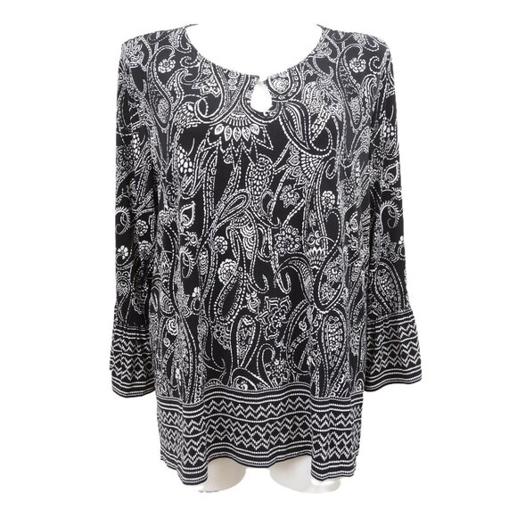 Jones Studio PLUS 3X Artsy Paisley Flowy Tunic Top Bell Sleeves Whimsical Blouse - Picture 1 of 6